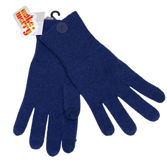 NORDSTROM Rack 100% Cashmere NEW Rib Knit Tech Gloves NEW Blue - Picture 1 of 8